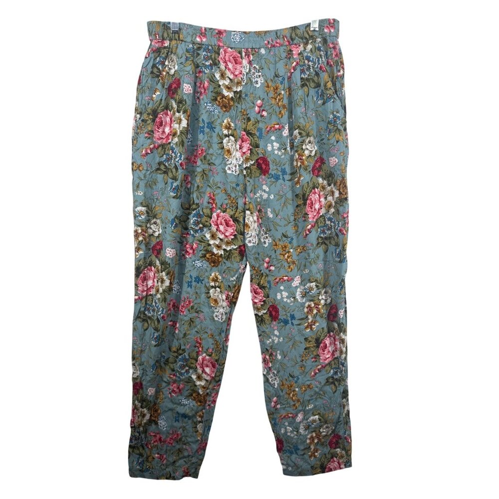 Vintage Bechamel Womens Pull-On Pants Sz M Blue Floral CottageCore Fairy Lightwt